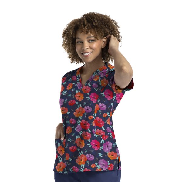 Prints - Printed Curved V - Neck Top