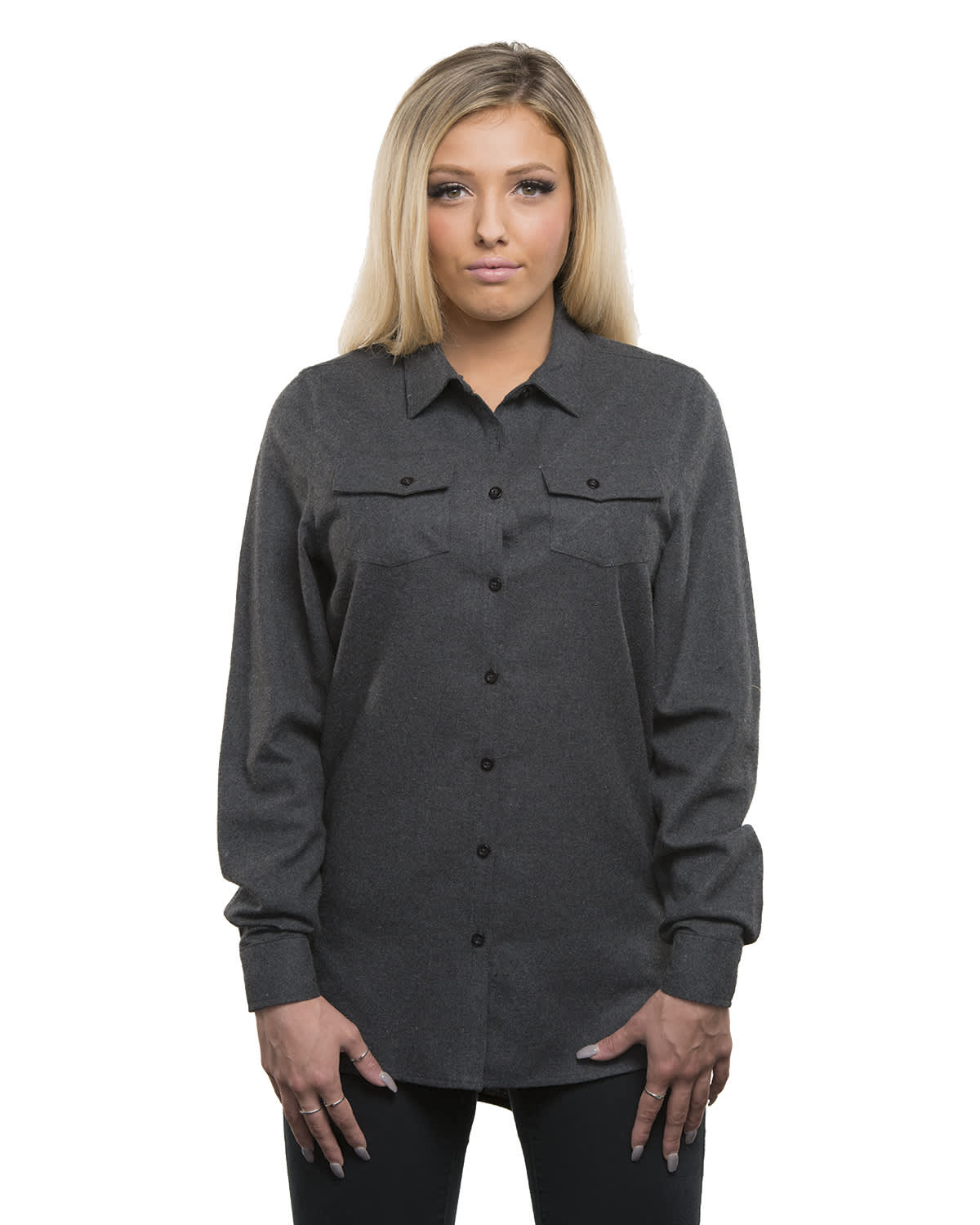 Ladies L-S Solid Flannel Shirt