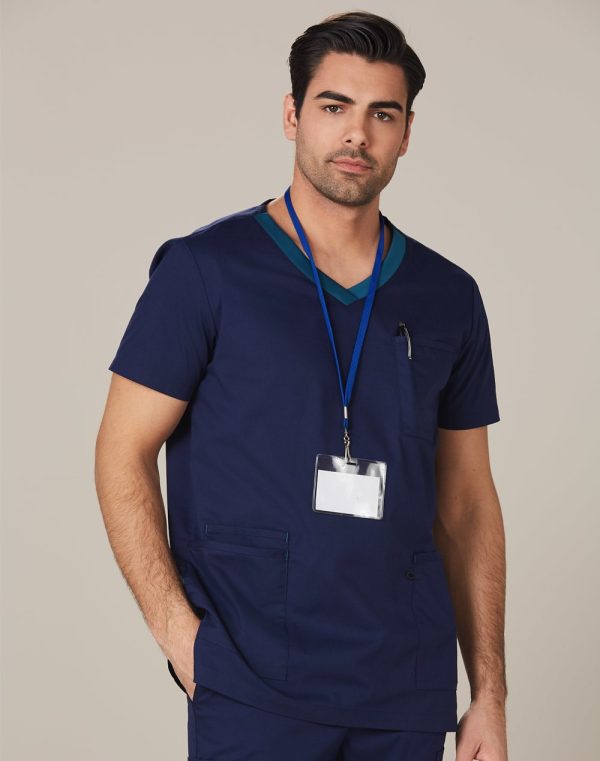 Mens V Neck Contrast Trim Scrub Top