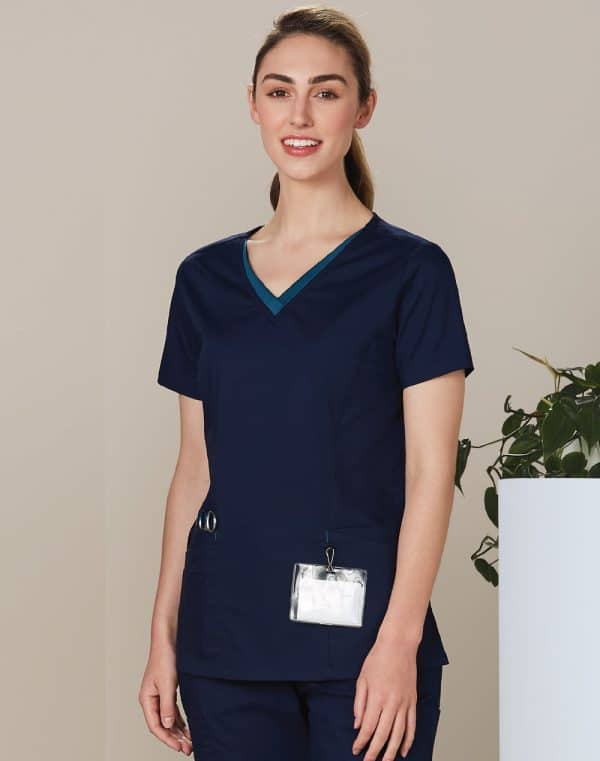 Ladies V Neck Contrast Trim Scrub Top