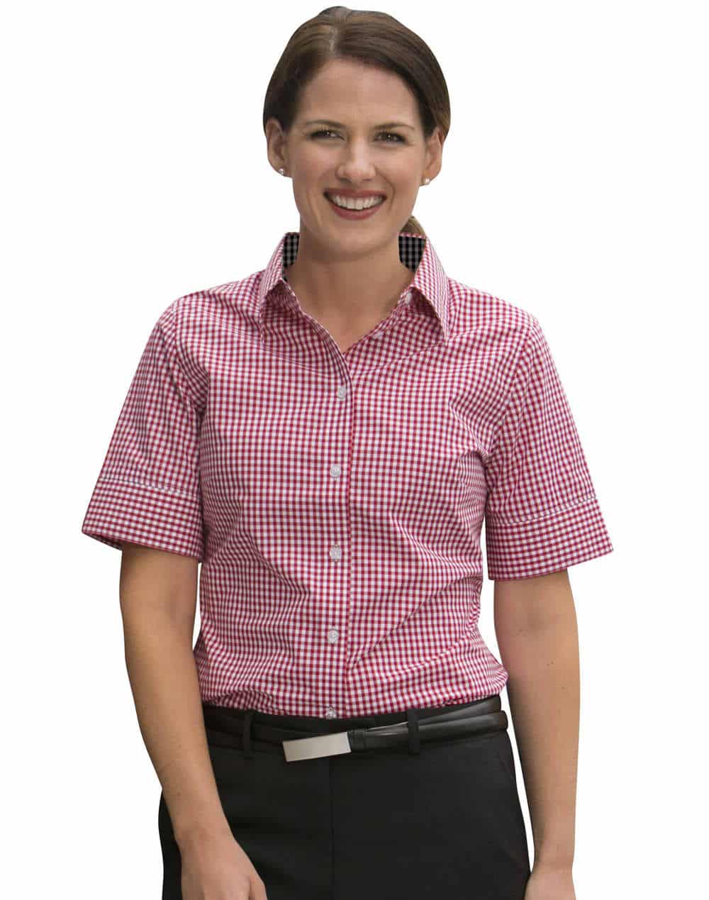 Ladies’ Gingham Check Short Sleeve Shirt