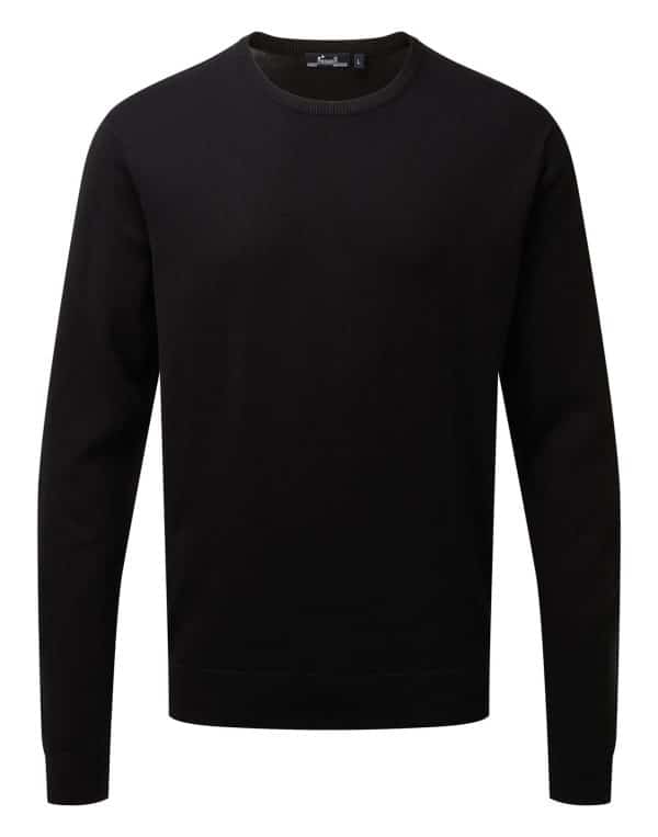 Crew neck cotton-rich knitted sweater