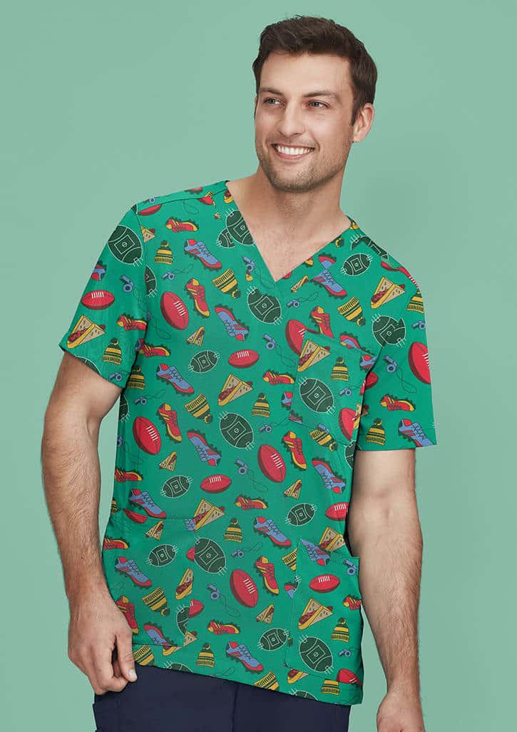 Unisex V-Neck Printed Scrub Top