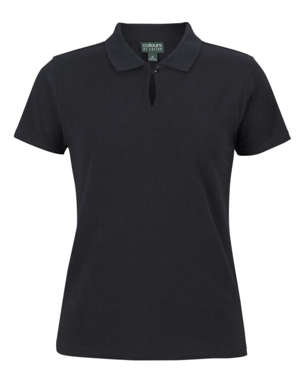 C of C LADIES COTTON S/S STRETCH POLO BLACK -