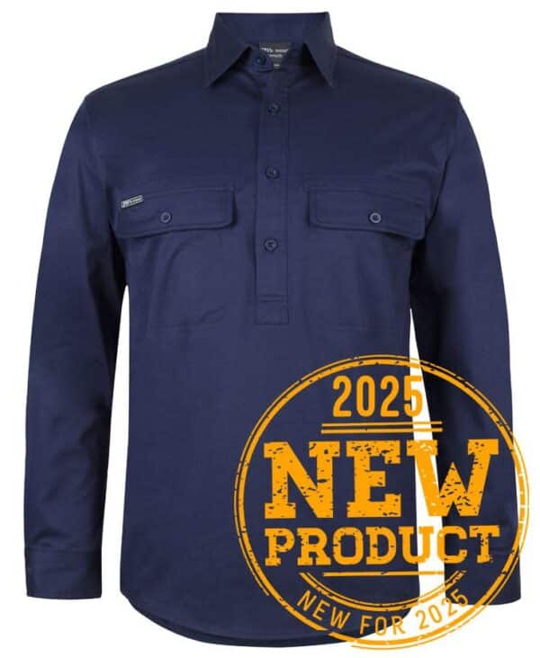 JB's L/S 150G STRETCH CLOSE FRONT WORK SHIRT NAVY -