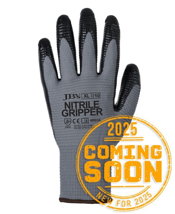 JB's NITRILE GRIPPER GLOVE (12PK) GREY/BLACK-