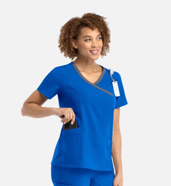 Momentum Womens Mock Wrap Top/Contrast Trim