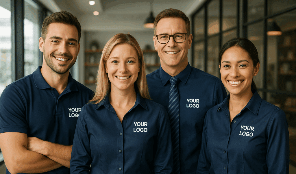 team in branded uniforms 