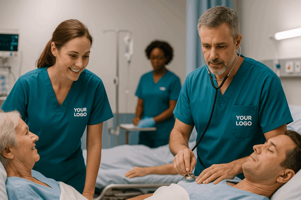 medical team in branded scrubs