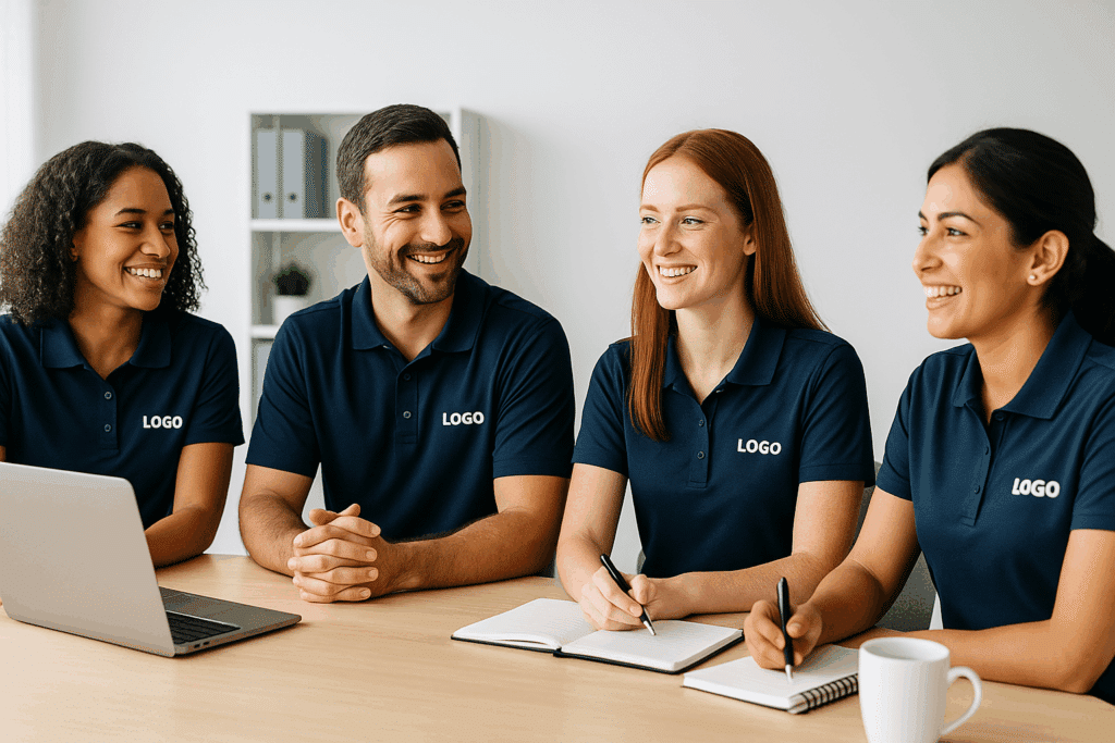 custom polo shirts at a conference 