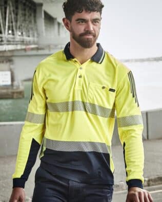 Custom Syzmik Mens Hi Vis Flux Segmented Tape Long Sleeve Polo FA-ZH550