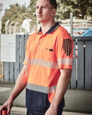 Custom Syzmik Mens Hi Vis Flux Segmented Tape Short Sleeve Polo FA-ZH555