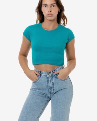Los Angeles Apparel Cap Sleeve Baby Rib Crop Top C3-43035