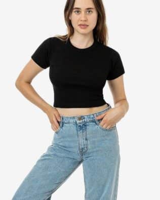 Los Angeles Apparel Mid-Length Baby Rib Crewneck Tee C3-4325