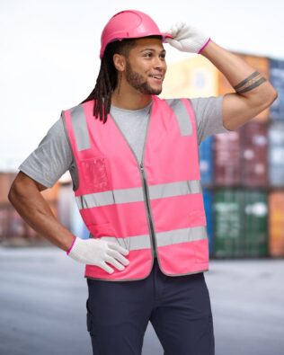 Shiny Hi Vis Safety Zip Vest With ID & Utility Pockets SH-SW04