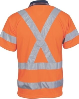 DNC Workwear Hi Vis D/N Cool Breathe Polo Shirt with Cross Back Reflective Tape Short Sleeve