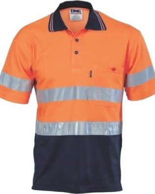 DNC Workwear Hi Vis Two Tone Cotton Back Polos with Generic Reflective Tape Short Sleeve