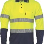 DNC Workwear Hi Vis Two Tone Cotton Back Polos with Generic Reflective Tape Long Sleeve