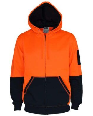 DNC Workwear Hi Vis 2 tone full zip super fleecy hoodie
