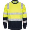 DNC Workwear Hi Vis 2 tone, crew-neck fleecy sweat shirt with shoulders, double hoop body and arms CSR R/Tape.