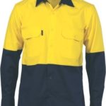 DNC Workwear Hi Vis Cool-Breeze Vertical Vented Cotton Shirt Long Sleeve