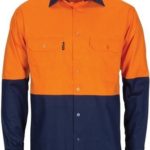 DNC Workwear Hi Vis L/W Cool-Breeze T2 Vertical Vented Cotton Shirt with Gusset Sleeves Long Sleeve