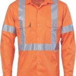 DNC Workwear Hi Vis Cool-Breeze Cotton Shirt with X Back & additional 3m Reflective Tape on Tail Long Sleeve