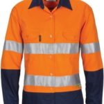 DNC Workwear Ladies Hi Vis 3 Way Cool-Breeze Cotton Shirt with Gusset Sleeve 3M Reflective Tape Long Sleeve