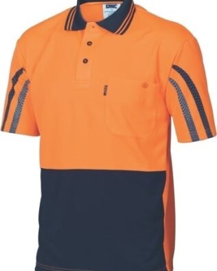 DNC Workwear Hi Vis Cool-Breathe Printed Stripe Polo Short Sleeve