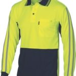 DNC Workwear Hi Vis Cool-Breathe Stripe Polo Long Sleeve