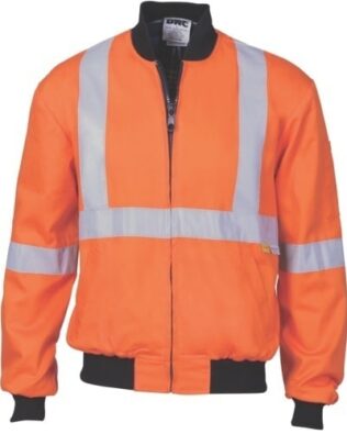 DNC Workwear Hi Vis Cotton Bomber Jacket with X Back & additional CSR Reflective Tape below