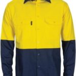 DNC Workwear Hi Vis R/W Cool-Breeze T2 Vertical Vented Cotton Shirt with Gusset Sleeves Long Sleeve