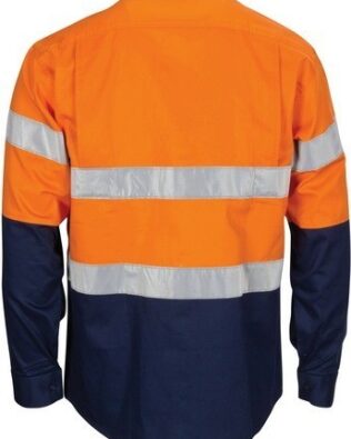 DNC Workwear Hi Vis R/W Cool-Breeze T2 Vertical Vented Cotton Shirt with Gusset Sleeves Generic Reflective Tape Long Sleeve