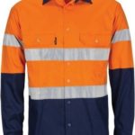 DNC Workwear Hi Vis L/W Cool-Breeze T2 Vertical Vented Cotton Shirt with Gusset Sleeves Generic Tape Long Sleeve