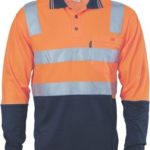 DNC Workwear Cotton Back Hi Vis Two Tone Polo Shirt with CSR Reflective Tape Long Sleeve