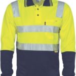 DNC Workwear Cotton Back Hi Vis Two Tone Polo Shirt with CSR Reflective Tape Long Sleeve