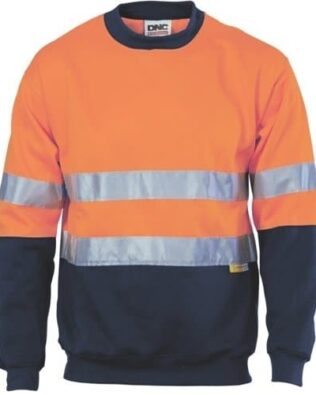 DNC Workwear Hi Vis Two Tone Fleecy Sweat Shirt with CSR Reflective Tape Crew-Neck