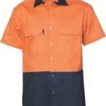 DNC Workwear Hi Vis Two Tone Cotton Drill Shirt Short Sleeve