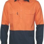DNC Workwear Hi Vis Two Tone Close Front Cotton Drill Shirt Long Sleeve Gusset Sleeve