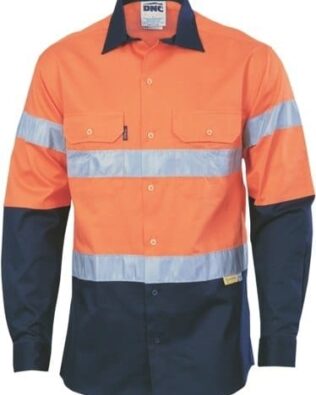 DNC Workwear Hi Vis Two Tone Drill Shirt with 3M 8910 Reflective Tape Long Sleeve