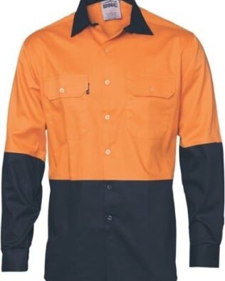 DNC Workwear Hi Vis 2 Tone Cool-Breeze Cotton Shirt Long Sleeve