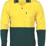 DNC Workwear Hi Vis Cool-Breeze Cotton Jersey Polo Shirt Long Sleeve