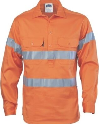 DNC Workwear Hi Vis Close Front Cotton Drill Shirt with 3M Reflective Tape