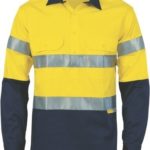 DNC Workwear Hi Vis Two Tone Closed Front Cotton Shirt with 3M Reflective Tape
