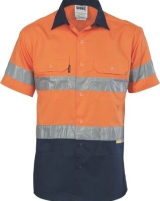 DNC Workwear Hi Vis Cool-Breeze Cotton Shirt with 3M 8906 Reflective Tape Short Sleeve