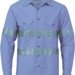DNC Workwear Cotton Chambray Shirt with Generic Reflective Tape Long Sleeve