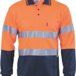 DNC Workwear Hi Vis D/N Cool-Breathe Polo Shirt With 3M 8906 Reflective Tape Long Sleeve