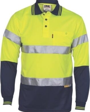 DNC Workwear Hi Vis D/N Cool-Breathe Polo Shirt With 3M 8906 Reflective Tape Long Sleeve
