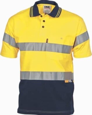 DNC Workwear Hi Vis Cool-Breeze Cotton Jersey Polo With CSR Reflective Tape Short Sleeve