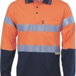 DNC Workwear Hi Vis Cool-Breeze Cotton Jersey Polo With CSR Reflective Tape Long Sleeve